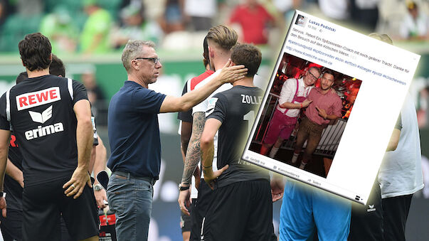 Stöger feiert mit Podolski in pinker Lederhose