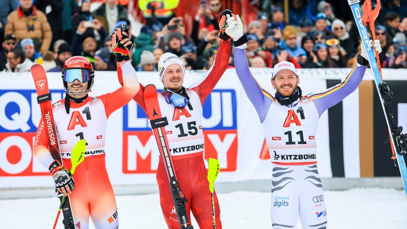 Kitzbühel-Slalom: Bilder der Siegerehrung mit Manuel Feller