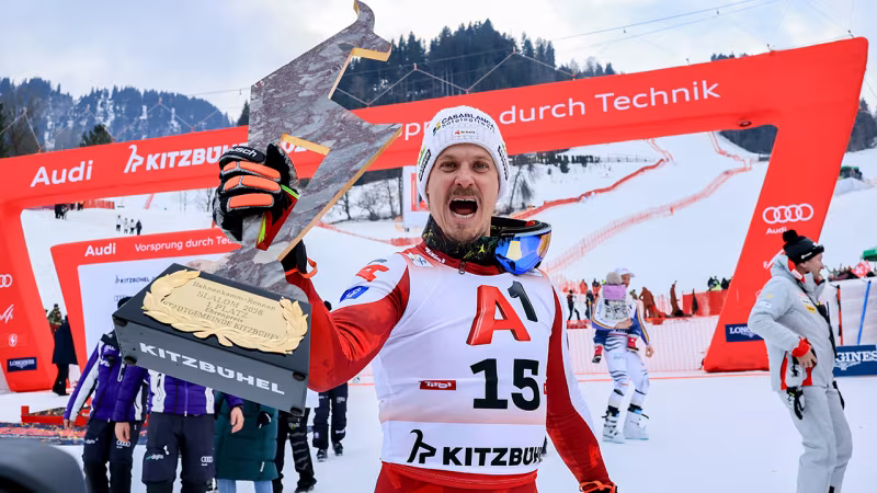 Kitzbühel-Slalom: Bilder der Siegerehrung mit Manuel Feller