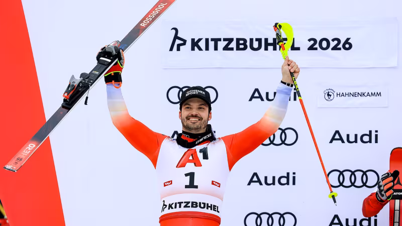 Kitzbühel-Slalom: Bilder der Siegerehrung mit Manuel Feller