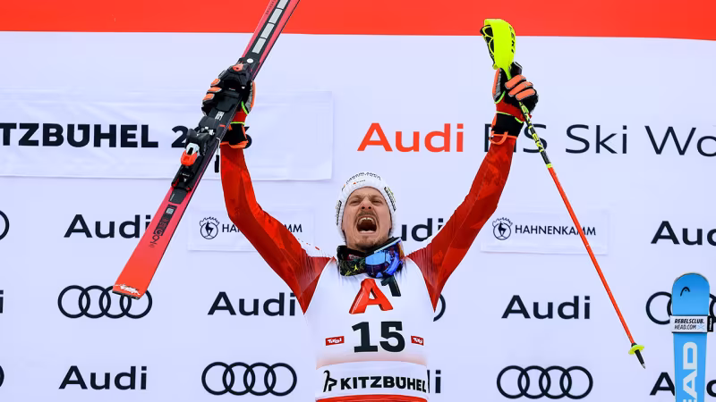 Kitzbühel-Slalom: Bilder der Siegerehrung mit Manuel Feller