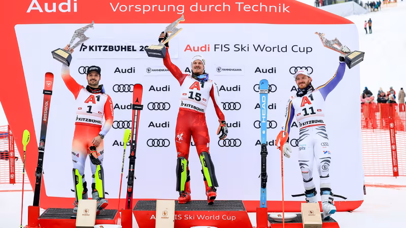 Kitzbühel-Slalom: Bilder der Siegerehrung mit Manuel Feller
