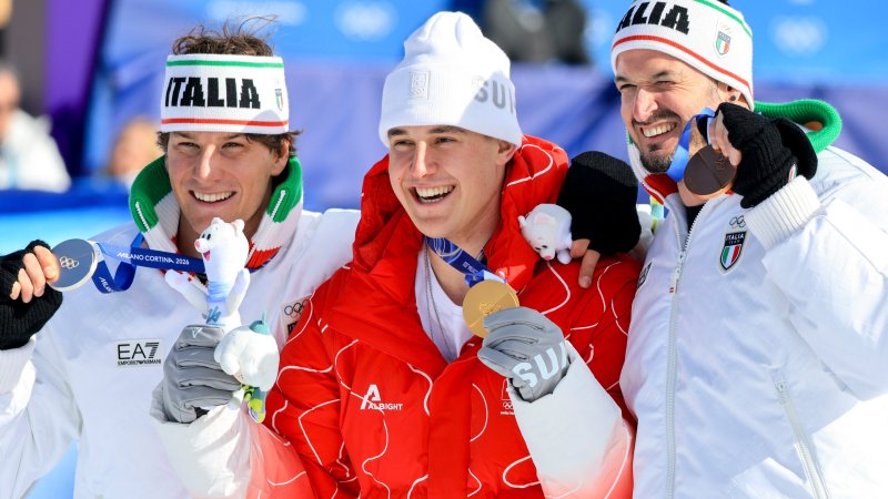 Olympia-Abfahrt - das Sieger-Trio von Bormio