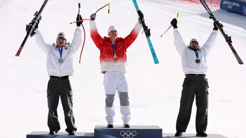Olympia-Abfahrt - das Sieger-Trio von Bormio