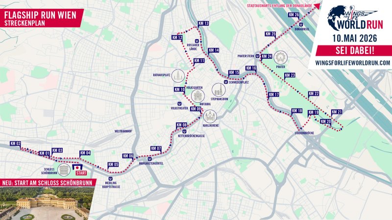 Wings for Life Run Wien 2026: Die Strecke mit Start in Schönbrunn