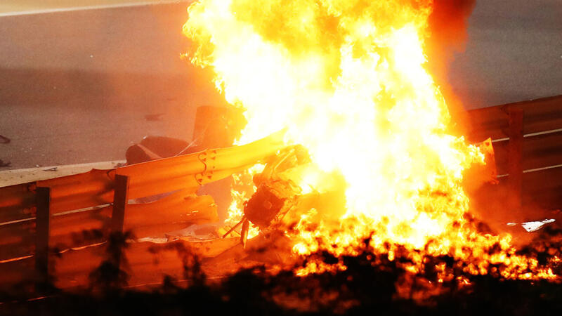 F1 Feuer-Crash Grosjean Bahrain Diashow