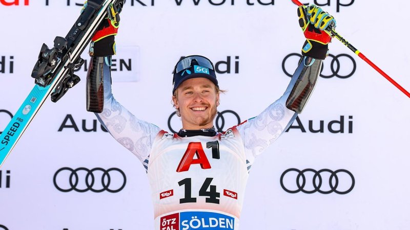 Dieser Norweger jubelte mit halbem Bart am Sölden-Podest